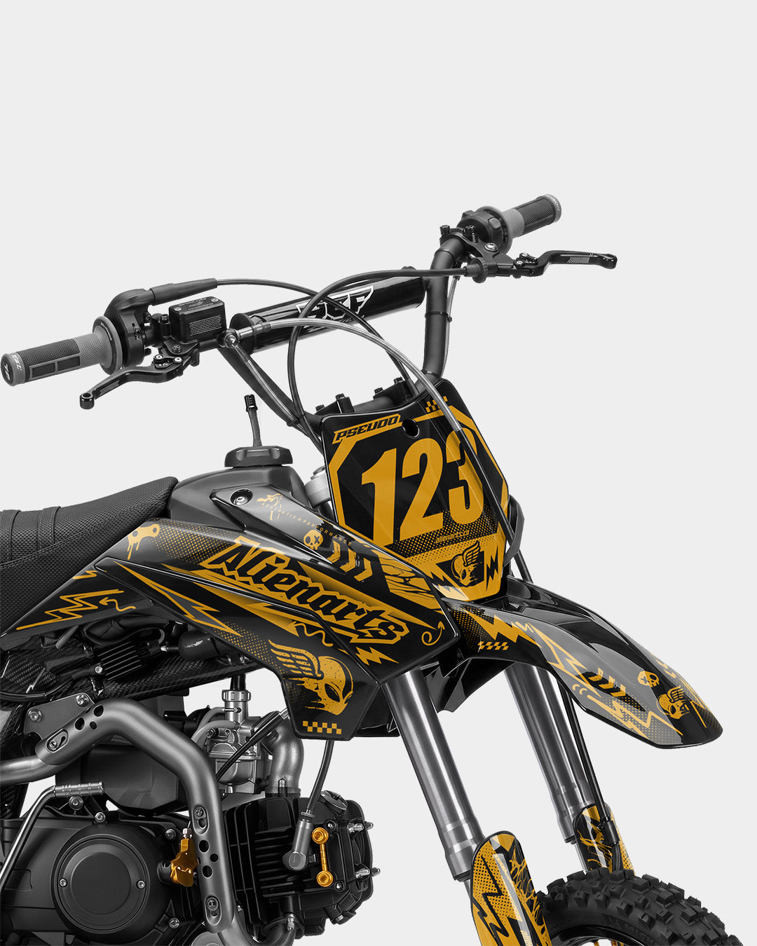SKIDZO - Kit Déco Dirt Bike Semi-Personnalisable - Jaune foncé