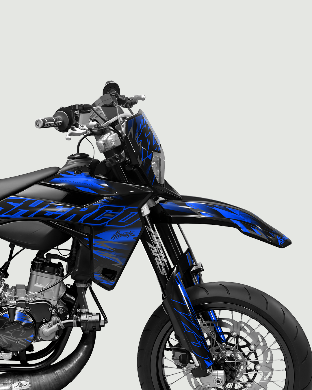 NEMESIS - Kit deco SHERCO 50cc - Bleu — vue de face