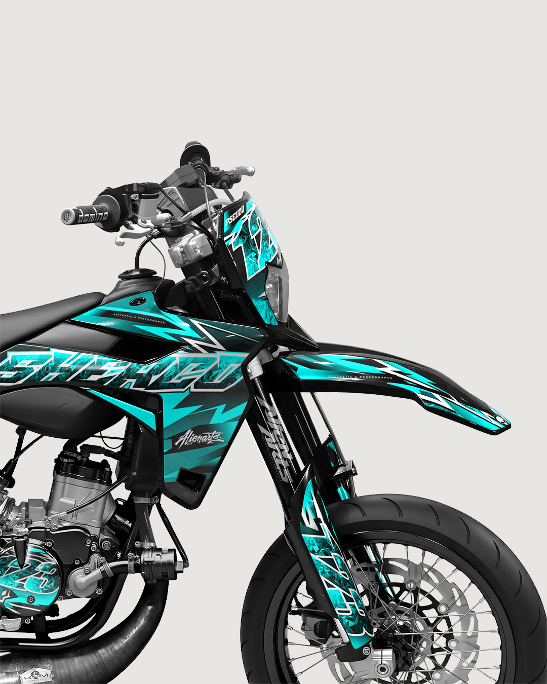 RAMPAGE - Kit deco SHERCO 50cc - Turquoise — vue de face