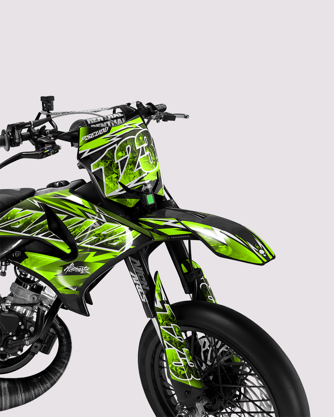 RAMPAGE - Kit deco YAMAHA DT 50cc - Vert — vue de face