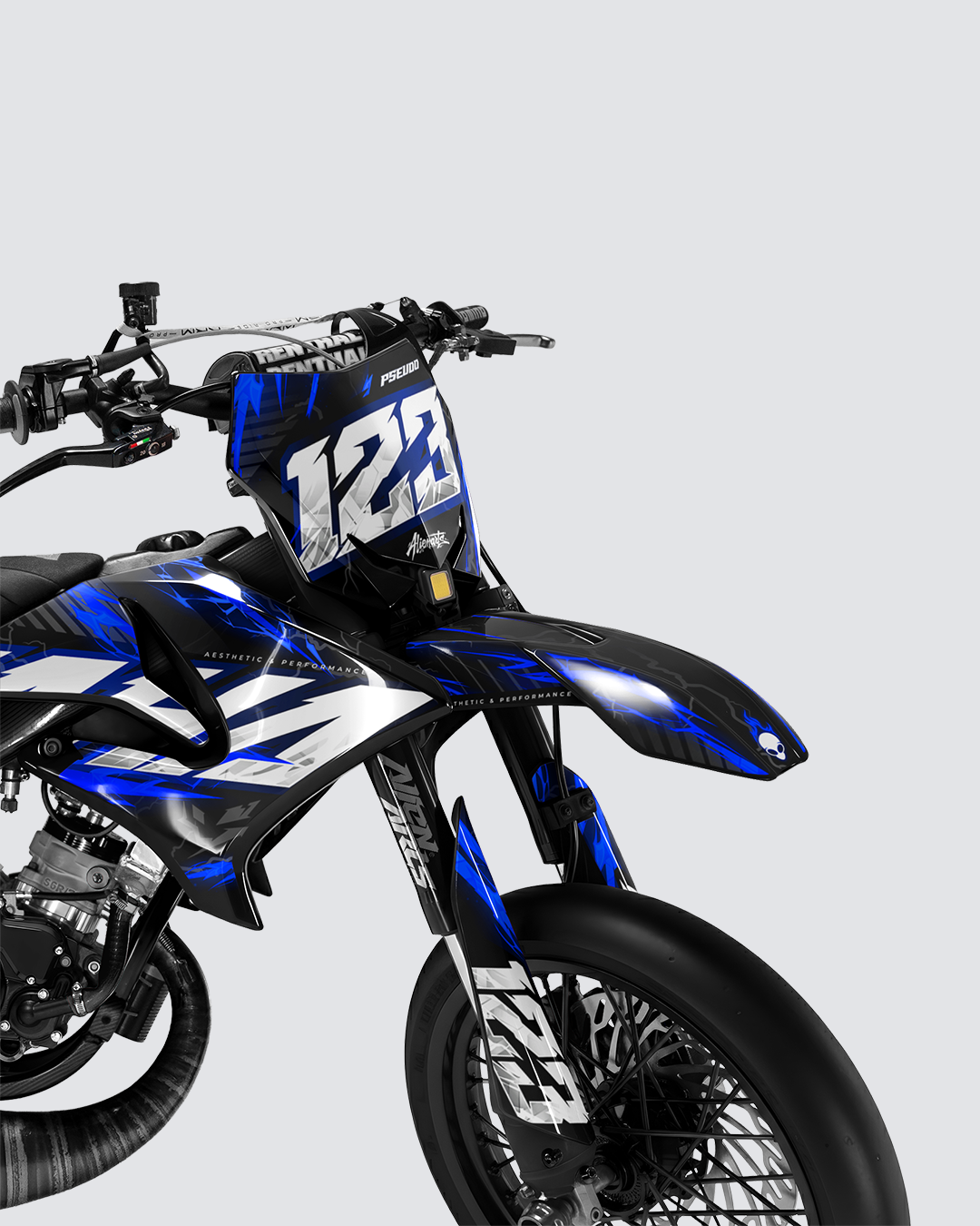 STORMX - Kit deco YAMAHA DT 50cc - Bleu — vue de face