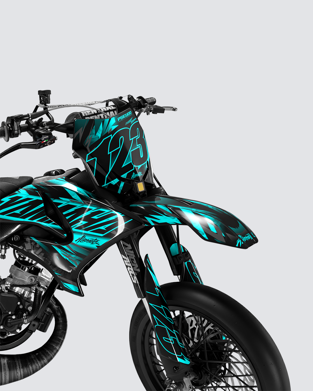 NEMESIS - Kit deco YAMAHA DT 50cc - Turquoise — vue de face