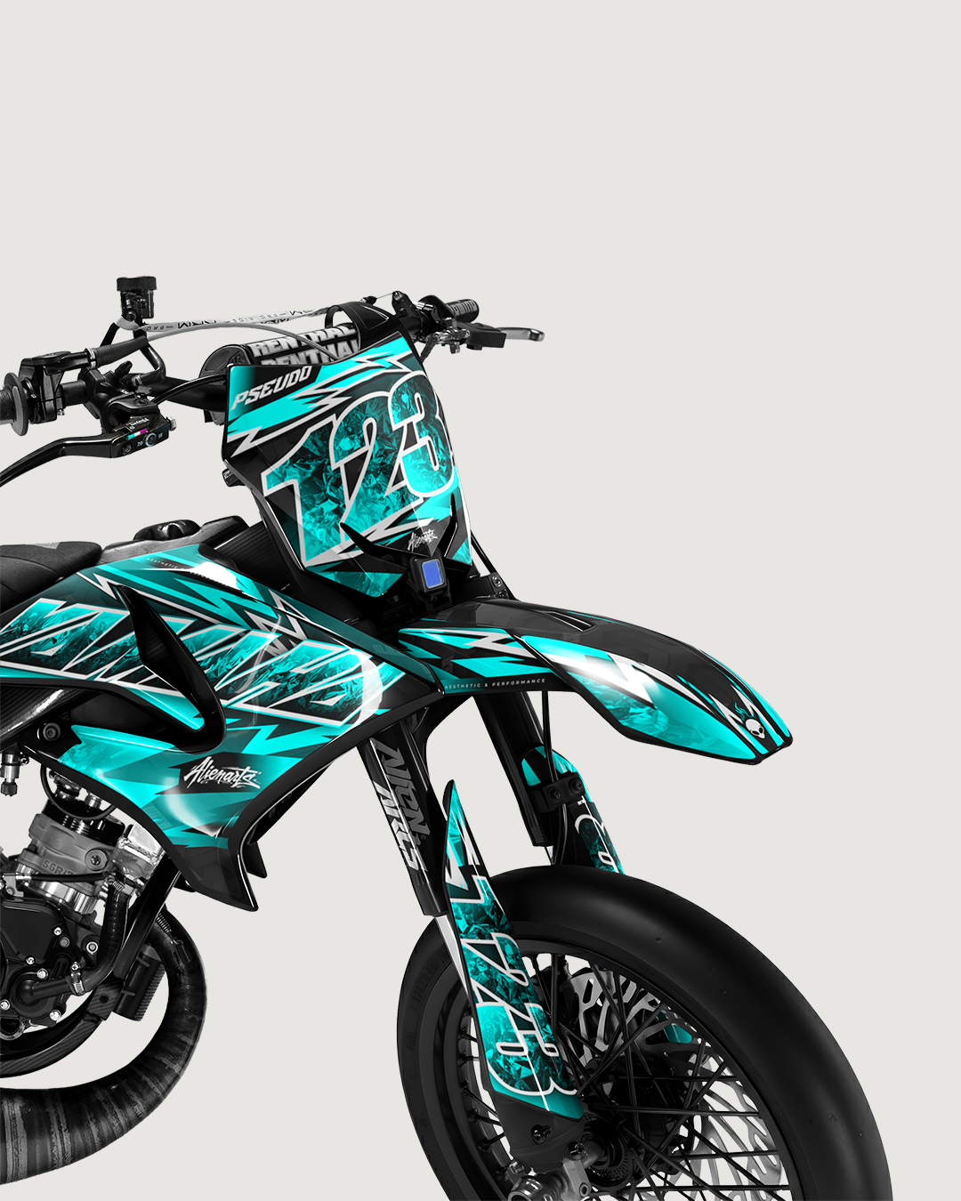 RAMPAGE - Kit deco YAMAHA DT 50cc - Turquoise — vue de face