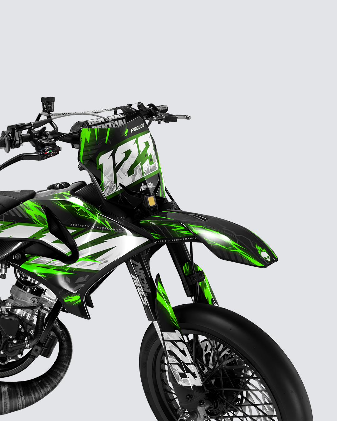 STORMX - Kit deco YAMAHA DT 50cc - Vert — vue de face