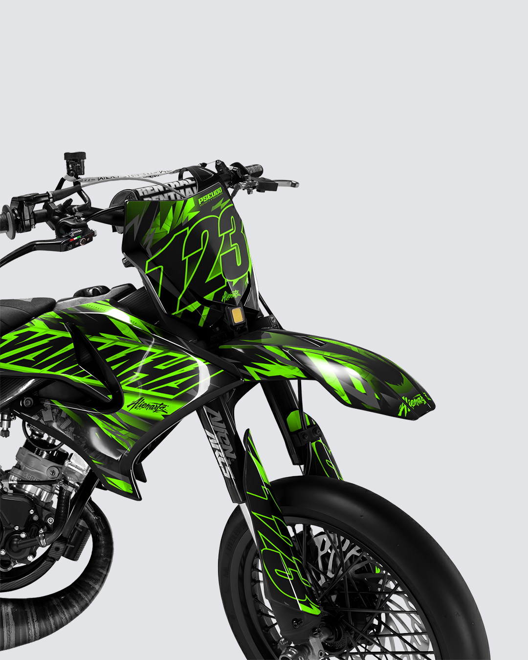 NEMESIS - Kit deco YAMAHA DT 50cc - Vert — vue de face