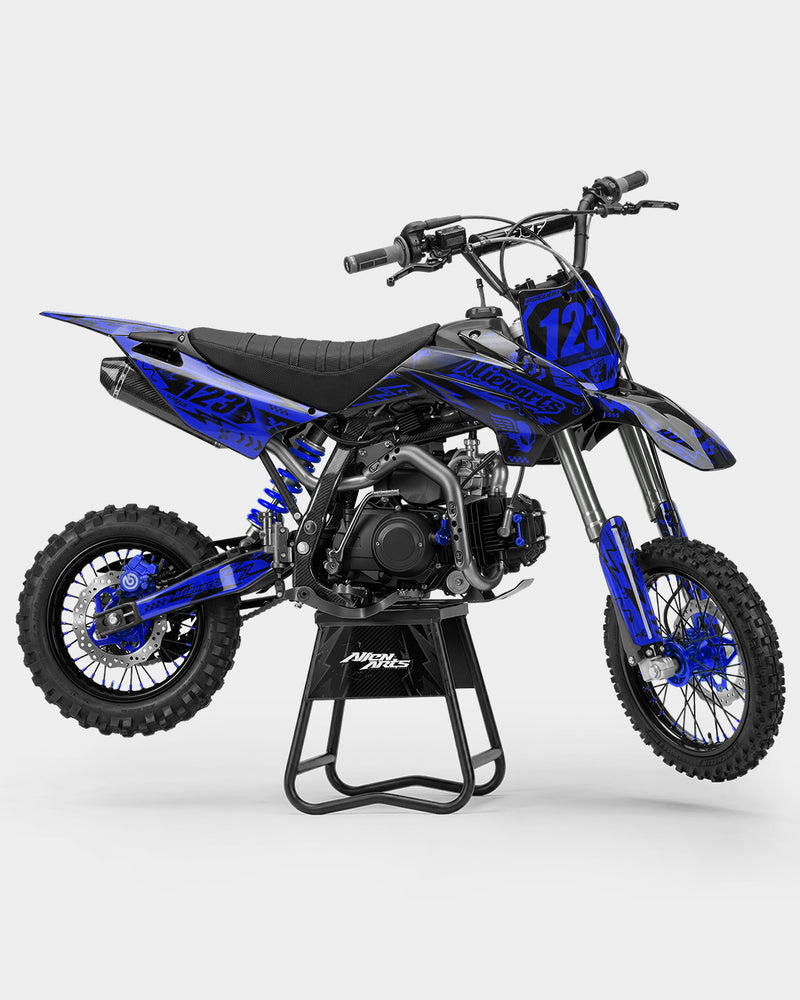 SKIDZO - Kit Déco Dirt Bike Semi-Personnalisable - Bleu foncé