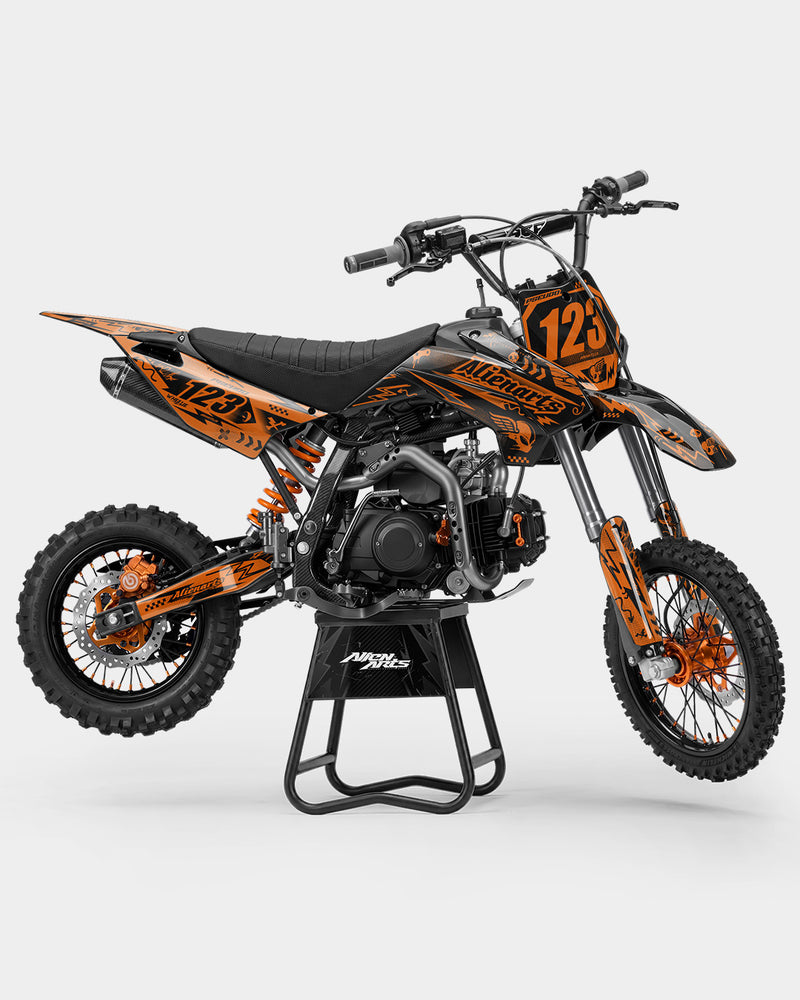 SKIDZO - Kit Déco Dirt Bike Semi-Personnalisable - Orange