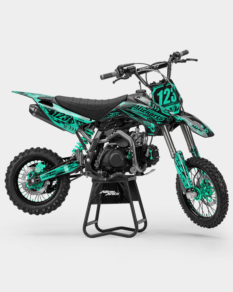 SKIDZO - Kit Déco Dirt Bike Semi-Personnalisable - Turquoise