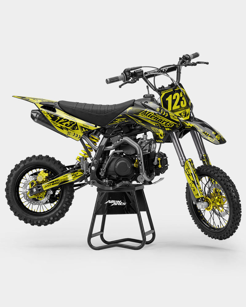 SKIDZO - Kit Déco Dirt Bike Semi-Personnalisable - Jaune